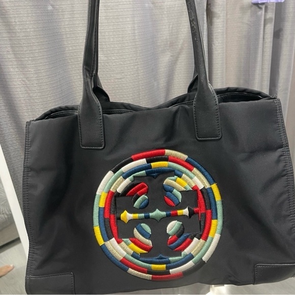 Authentic Tory Burch Collections Black Women's Tote Bag with Multicolor - Picture 2 of 9